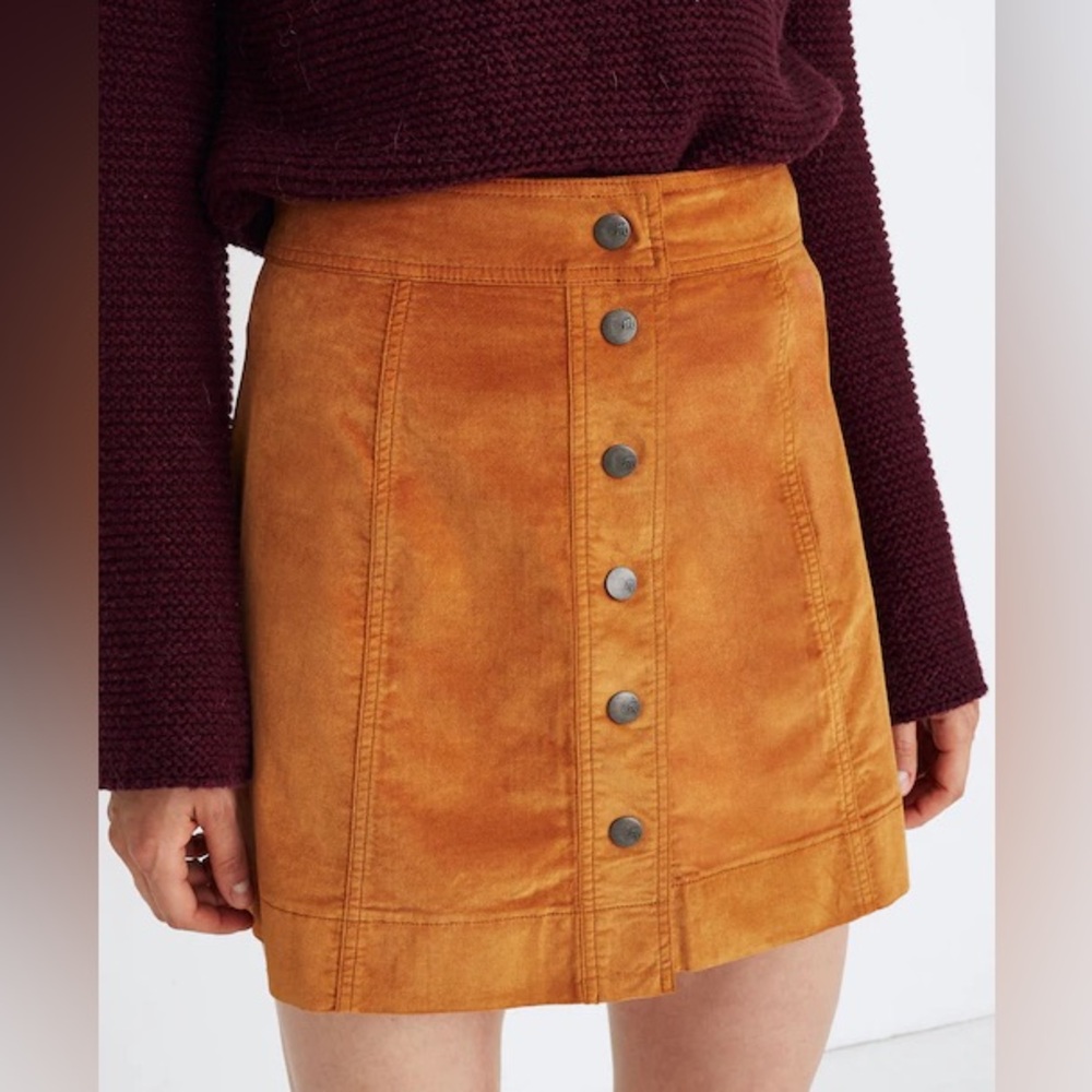 FALL 🍁 Velveteen A-Line Mini Skirt: Button-Front Edition Madewell Velvet orange